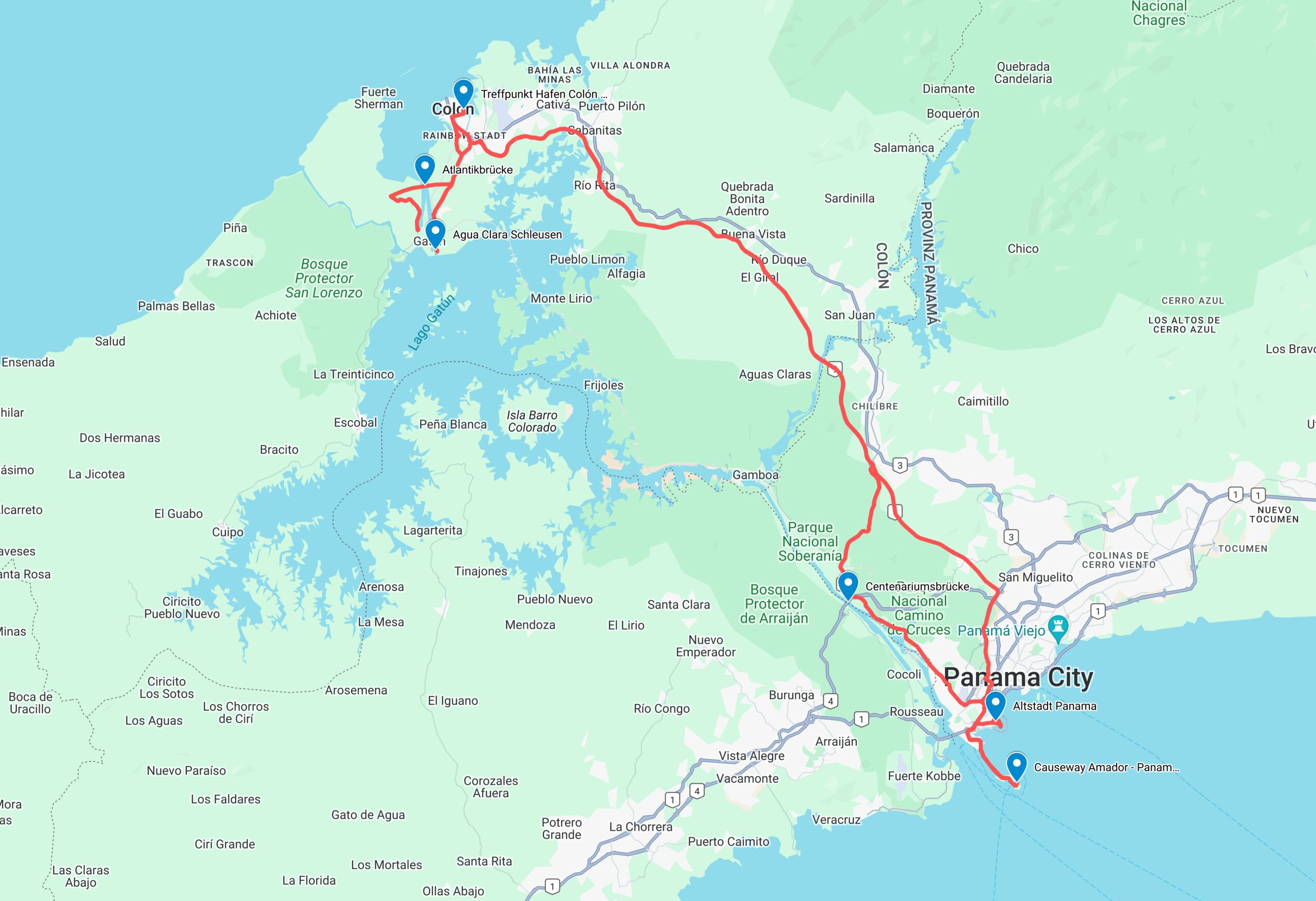 Karte Landausflug Panama Stadt ab Hafen Colon